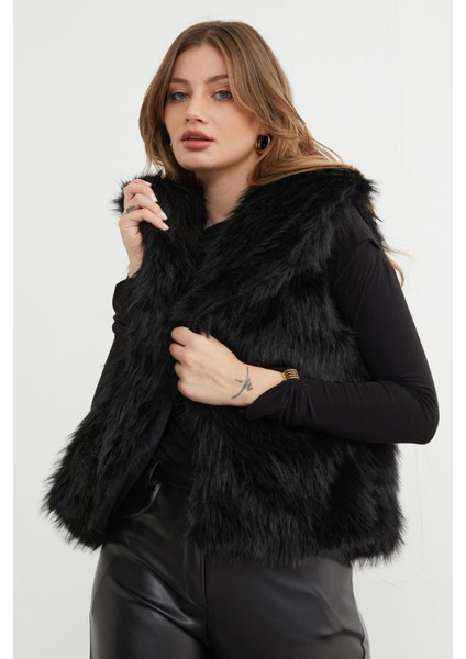 Astarlı Şal Yaka Suni Kürk Yelek