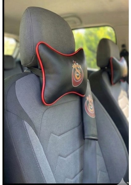 Galatasaray Logolu Siyah Deri Boyun Yastığı ve Emniyet Kemeri Kılıfı (2'li Set)