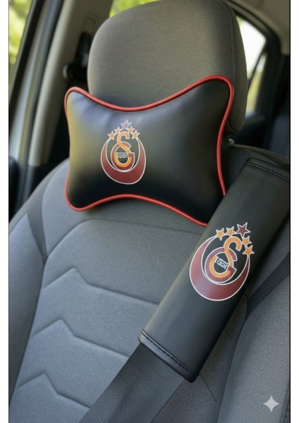 Galatasaray Logolu Siyah Deri Boyun Yastığı ve Emniyet Kemeri Kılıfı (2'li Set) fiyatları