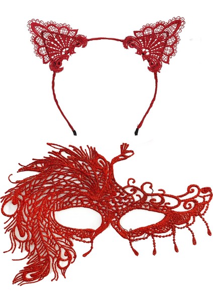 Alevin Zarafeti Kırmızı Dantel Maske ve Taç Seti 4 No – Kadın Kostüm Tamamlayıcı (5224) fiyatları