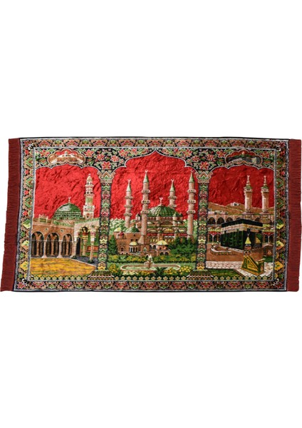 Manzara Kutsal Belde Tasvirli Camili Duvar Halısı 0649 - Yeni - Kırmızı