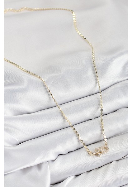 Pirinç Zirkon Taşlı Tifany Model Ezme Zincir Gold Renk Kadın Kolye fiyatları