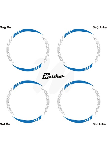 Cfmoto NK250 Geniş Jant Sticker Modeli 16'lı Mavi Beyaz modelleri