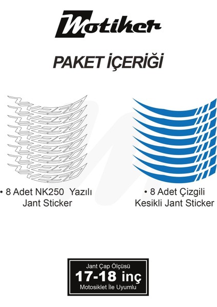 Cfmoto NK250 Geniş Jant Sticker Modeli 16'lı Mavi Beyaz fırsatları