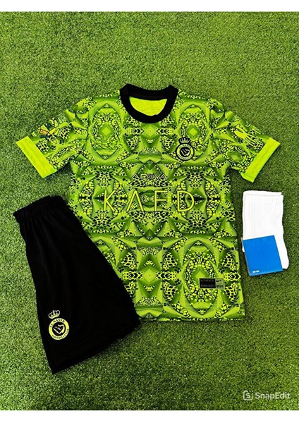 Yeni Sezon 2023/24 Cristiano Ronaldo Yeşil Çocuk Forması 3 Lü Set T-Shirt modelleri