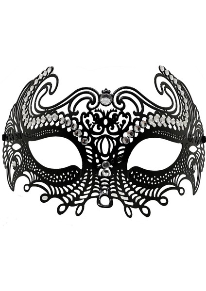 Siyah Renk Lazer Kesim Üzeri Kristal Taşlı Metal Balo Parti Venedik Maskesi modelleri