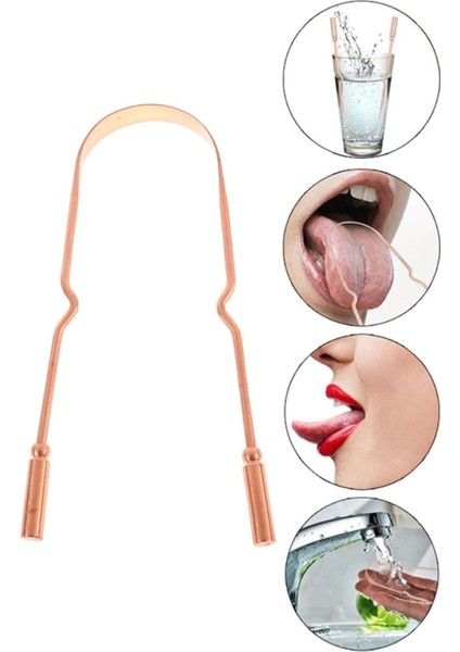 Bakır Oil Pulling Yağ Çekme Dil Plak Temizleme Aleti Dil Fırçası Sıyırıcı Dil Kaşığı