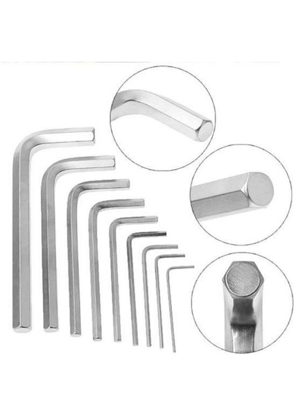 9 Parça Çelik Alyan Seti Kısa Düz Köşe Alyan Anahtar Takımı