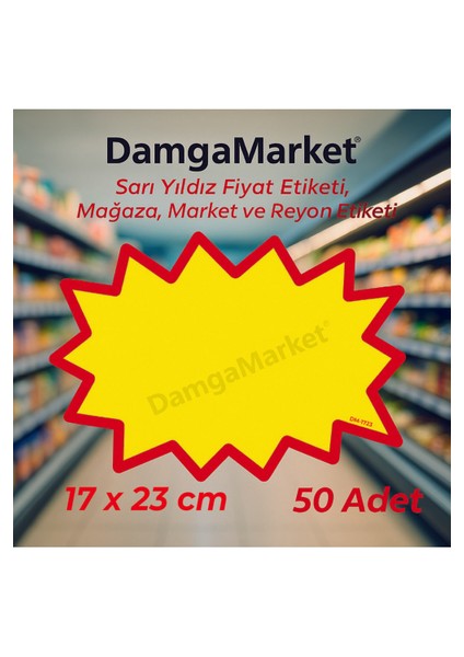 Sarı Yıldız Etiketi, Mağaza, Market ve Reyon Etiketi 17X23 cm 230 gr Bristol Karton 50 Adet