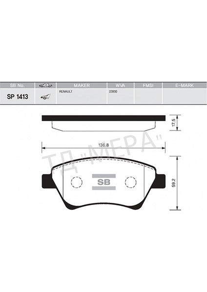 Sangsın SP1413 Ön Fren Balatası Renault Megane Iı 02> Kangoo 01> Sc Nıc Iı 03> Grand Sc Nıc Iı 03> 1.5dci 1.6 1.9dci 2.0 7701208122-410601241R-410608713R