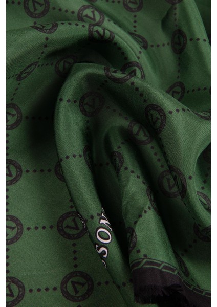 % 100 Ipek V Logo Desenli Zümrüt Yeşili Renkli 90X210 Şal modelleri