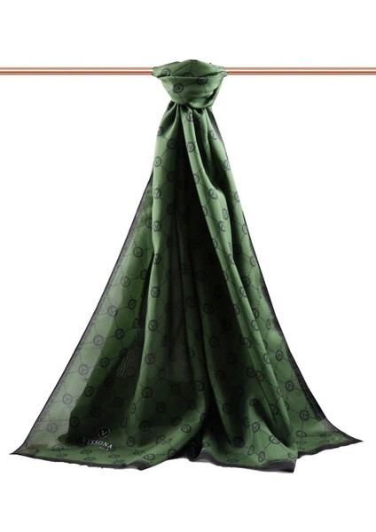 % 100 Ipek V Logo Desenli Zümrüt Yeşili Renkli 90X210 Şal fırsatları