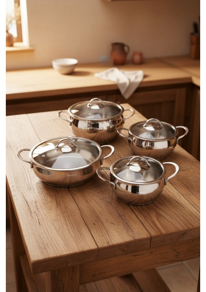 Sonora Indüksiyon Tabanlı 8 Parça Çelik Tencere Seti