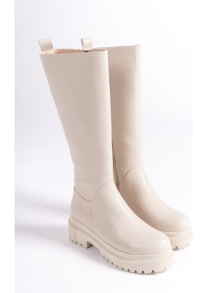 Mary Fermuarlı Ortopedik Taban Suya ve Soğuğa Dayanıklı Günlük Kışlık Kadın Çizme Kt Krem