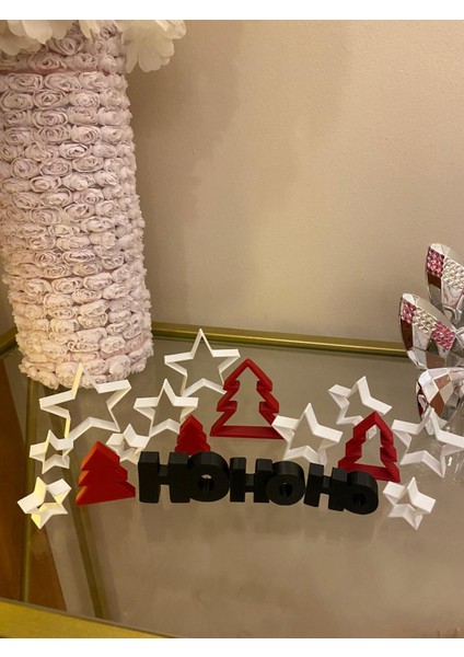 Smilechild Yılbaşı Dekorasyon Hohoho Yıldızlar ve Yılbaşı Ağaçları 17 Parça 3-6 cm indirimleri