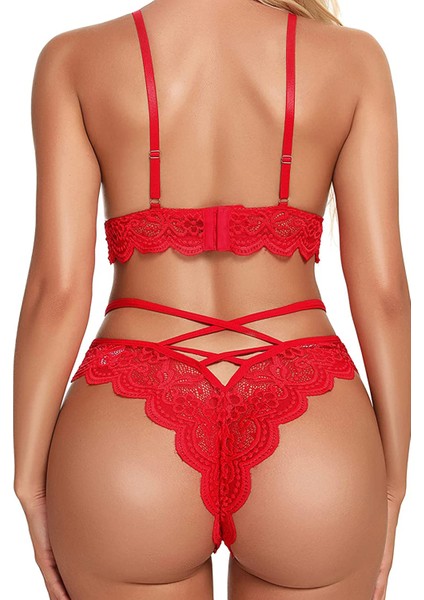 Kırmızı Çapraz Ip Detaylı Şık Sütyen Külot Takım indirimleri