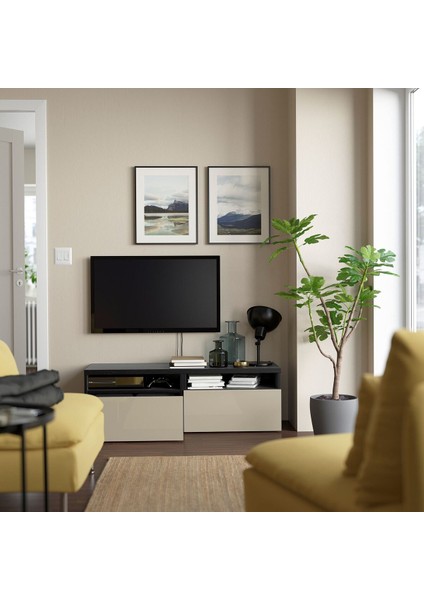 Tv sehpası, venge-parlak cila-bej, 120x42x39 cm, SELSVIKEN, çıt çıt raylı fiyatları