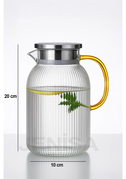 1500 ml Borosilikat Cam Çizgili Sürahi, Süzgeçli Metal Kapak, Isıya Dayanıklı ve Şık Tasarım