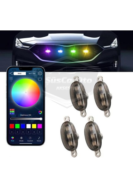 Üniversal Oto Rgb Ön Panjur Ledi App Kontrollü Araç Ön Izgara Aydınlatma Off Road Suv Dekoratif Panjur Lambası 4\'lü 12V ONG66