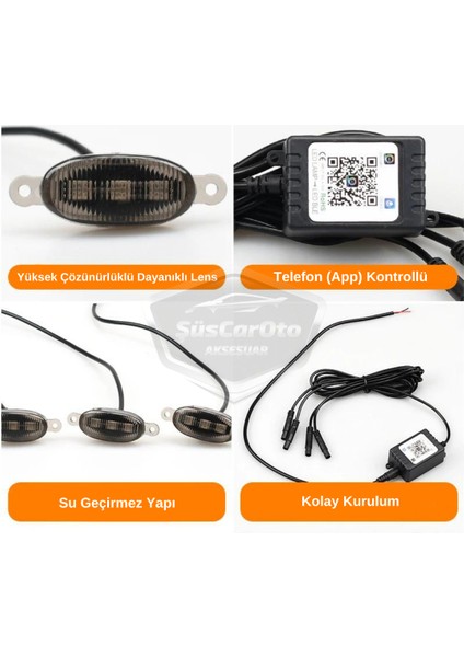 Üniversal Oto Rgb Ön Panjur Ledi App Kontrollü Araç Ön Izgara Aydınlatma Off Road Suv Dekoratif Panjur Lambası 4\'lü 12V ONG66 modelleri