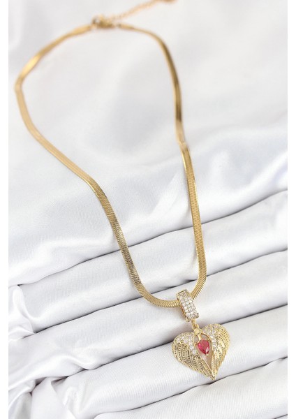 316L Çelik Zirkon Taşlı Kanatlı Kalp Model Gold Renk Kadın Kolye fiyatları