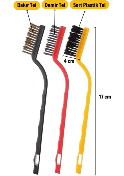 3 Lü Detaylı Temizlik Bakır,demir ve Sert Plastik Tel Fırça indirimleri