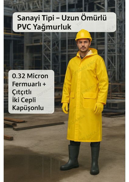Pvc Kalın Yağmurluk Kapüşonlu 0.32 Mikron Kalınlık Fermuarlı Çıtçıtlı Su Geçirmez Iş Tipi Yağmurluk fiyatları