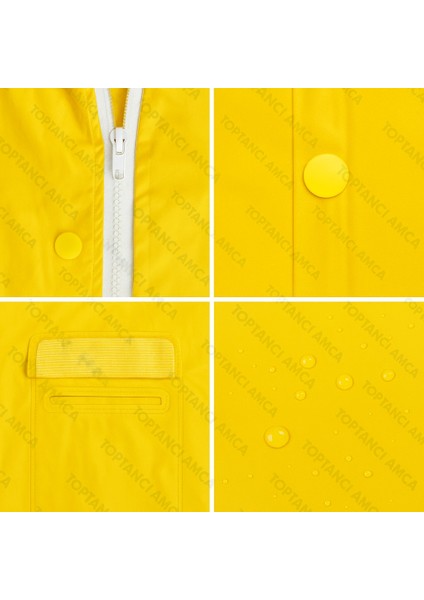 Pvc Kalın Yağmurluk Kapüşonlu 0.32 Mikron Kalınlık Fermuarlı Çıtçıtlı Su Geçirmez Iş Tipi Yağmurluk fırsatları