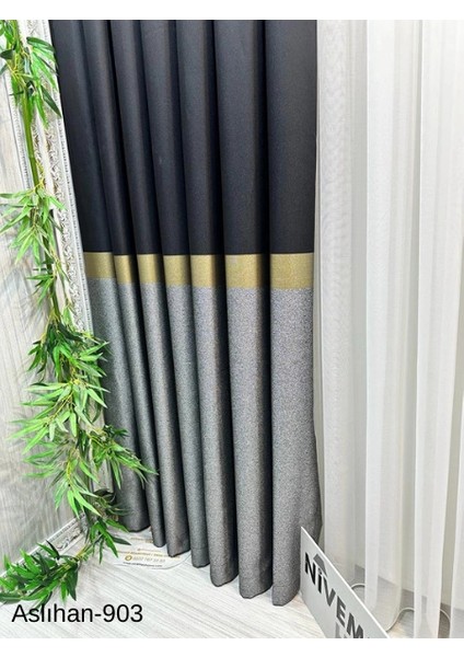 Nivemeshome Aslıhan Siyah-Gold FT632116 V-903 1/3 Sık Pile Fon Perde Apm modelleri
