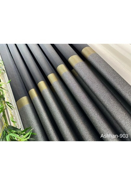 Nivemeshome Aslıhan Siyah-Gold FT632116 V-903 1/3 Sık Pile Fon Perde Apm fırsatları