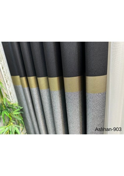 Nivemeshome Aslıhan Siyah-Gold FT632116 V-903 1/3 Sık Pile Fon Perde Apm indirimleri