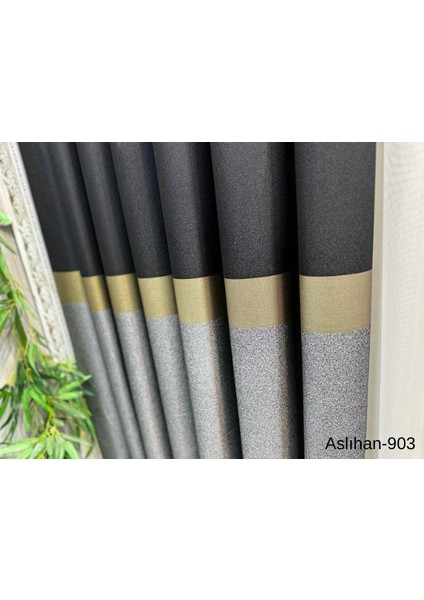 Nivemeshome Aslıhan Siyah-Gold FT632116 V-903 1/3 Sık Pile Fon Perde Apm