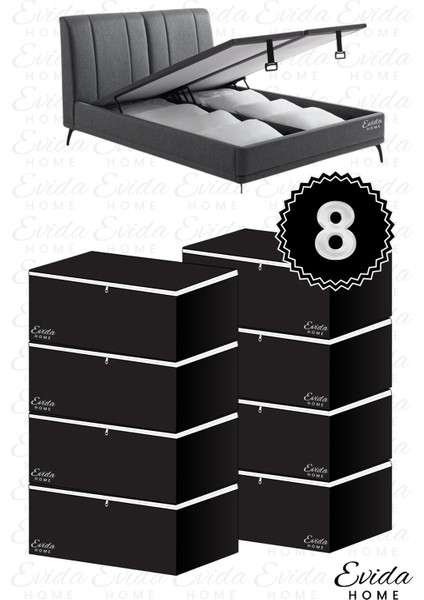 8'li Siyah Fermuarlı Baza Altı Hurç, 60X40X20, Organizer, Çekyat Hurcu