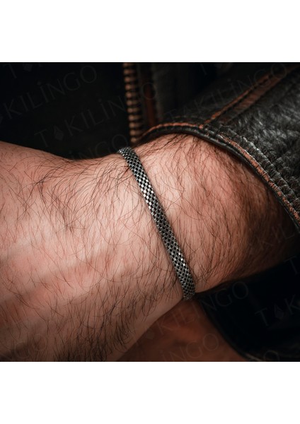 925 Ayar Gümüş Klasik Balık Sırtı Işlemeli Zincir Model Erkek Bileklik fırsatları