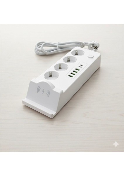 4'lü Akım Korumalı Priz ve Masaüstü Şarj Istasyonu 15W Kablosuz Şarj Standı Type-C Hızlı Şarj Çıkışı fırsatları