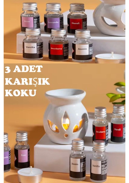 3’lü Aromaterapi Uçucu Yağ Seti ve Seramik Buhurdanlık – Rahatlatıcı Oda Kokusu & Spa Deneyimi