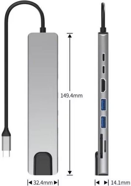 Type-C Çoklu Dönüştürücü – 87W Pd, Hdmı, 2x USB 3.0, RJ45, Sd/tf Kart Girişli Hub fiyatları
