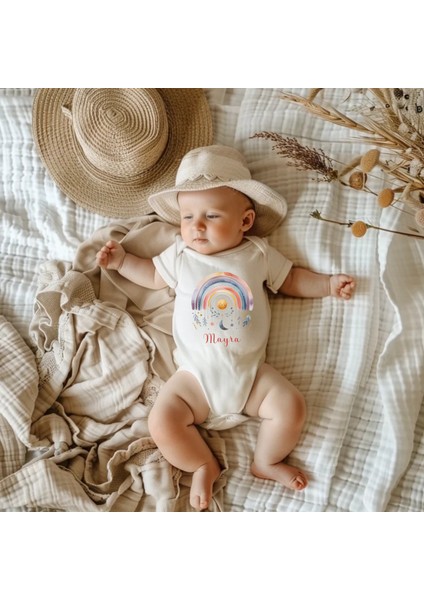 Isimli Bebek Body & Zıbın Gökkuşağı Temalı
