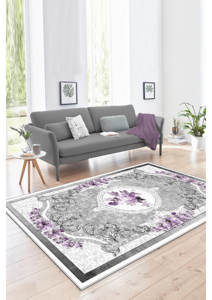 Mor Renkli Kaymaz Tabanlı Yıkanabilir Baskılı Koridor Halısı fiyatları