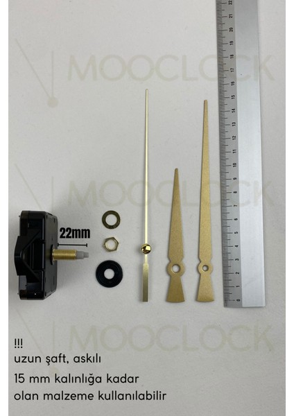 Sessiz Metal Duvar Saati Mekanizması, 22 mm Şaft, Akrep, Yelkovan, Saniye, Askılı fırsatları