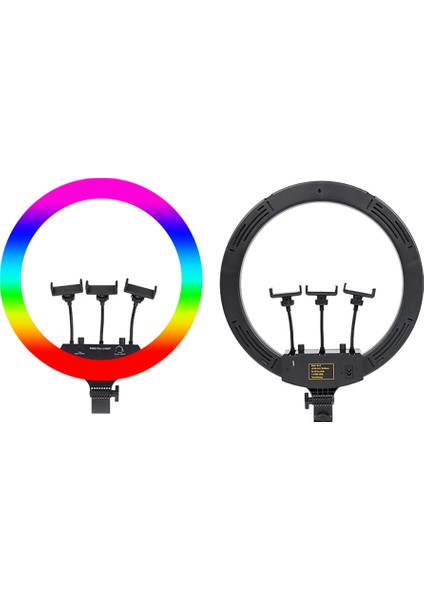 Rgb Ringlight 54CM Işıklı 3'lü Telefon Tutucu LED Selfie Youtuber Tiktok Işığı Kumandalı Mj-56