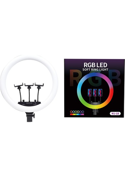Rgb Ringlight 54CM Işıklı 3'lü Telefon Tutucu LED Selfie Youtuber Tiktok Işığı Kumandalı Mj-56 fırsatları