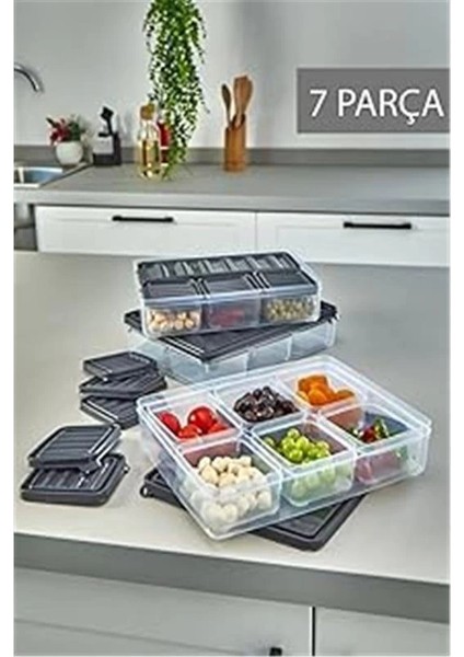 7 Bölmeli Sızdırmaz Saklama Kabı Kahvaltılık ve Buzluk Saklama Kabı Vakumlu Kapaklı Set