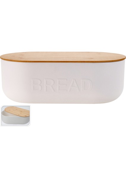 Ekmek Kutusu Bread Yazili Bej Ahsap Kapakli 35CM