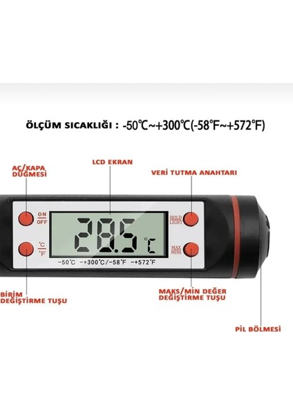 Dijital Gida Termometresi - Yogurt Süt Su Mama Et ve Yiyecek Sicaklik Yemek Isi Ölçer Paslanmaz fırsatları