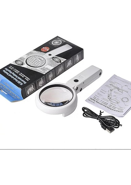 USB Şarj Edilebilir Katlanabilir 3.510X Büyüteç 8 Ledli Masa ve Eliçin Taşınabilir Büyüteç FS90RC