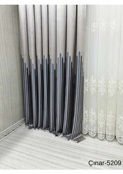 Nivemeshome Çınar Koyu Kahve -Mavi 5209 1/3 Sık Pileli Fon Perde Apm indirimleri