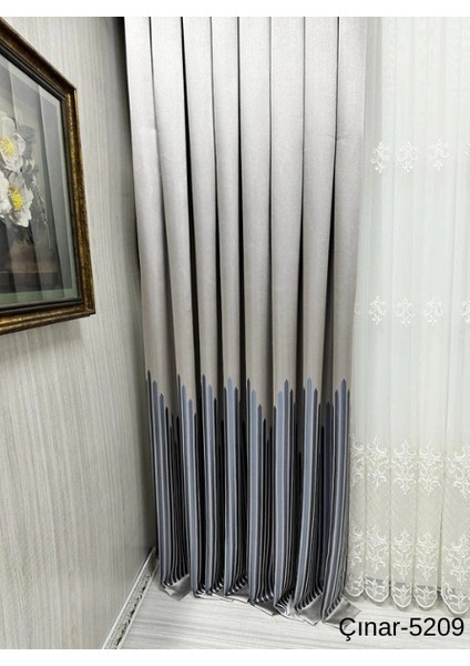 Nivemeshome Çınar Koyu Kahve -Mavi 5209 1/3 Sık Pileli Fon Perde Apm