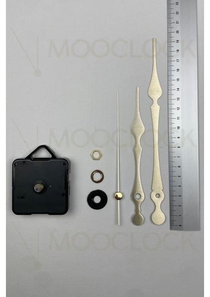 Sessiz Duvar Saati Mekanizması, 14 mm Şaft, Akrep-Yelkovan-Saniye, Askılı, Altın Renk