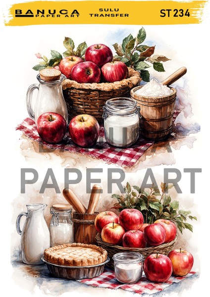 ST234 Elma, Pasta Desenli 25*35 cm Açık Zemin Sulu Transfer